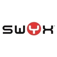 Swaix-Logo mit schwarzen Buchstaben und einem roten Symbol in der Mitte