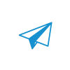Ein weißer Hintergrund mit einem blauen Papierflieger-Icon in der Mitte