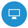Ein blauer Kreis mit einem weißen Computermonitor-Symbol in der Mitte