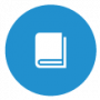 Ein blauer Kreis mit einem weißen Notizbuch-Symbol in der Mitte.