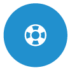 Icon eines Globus mit Meer und Kontinenten auf blauem Hintergrund.