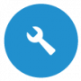 Ein blauer Kreis mit einem Schraubenschlüssel-Icon in der Mitte.