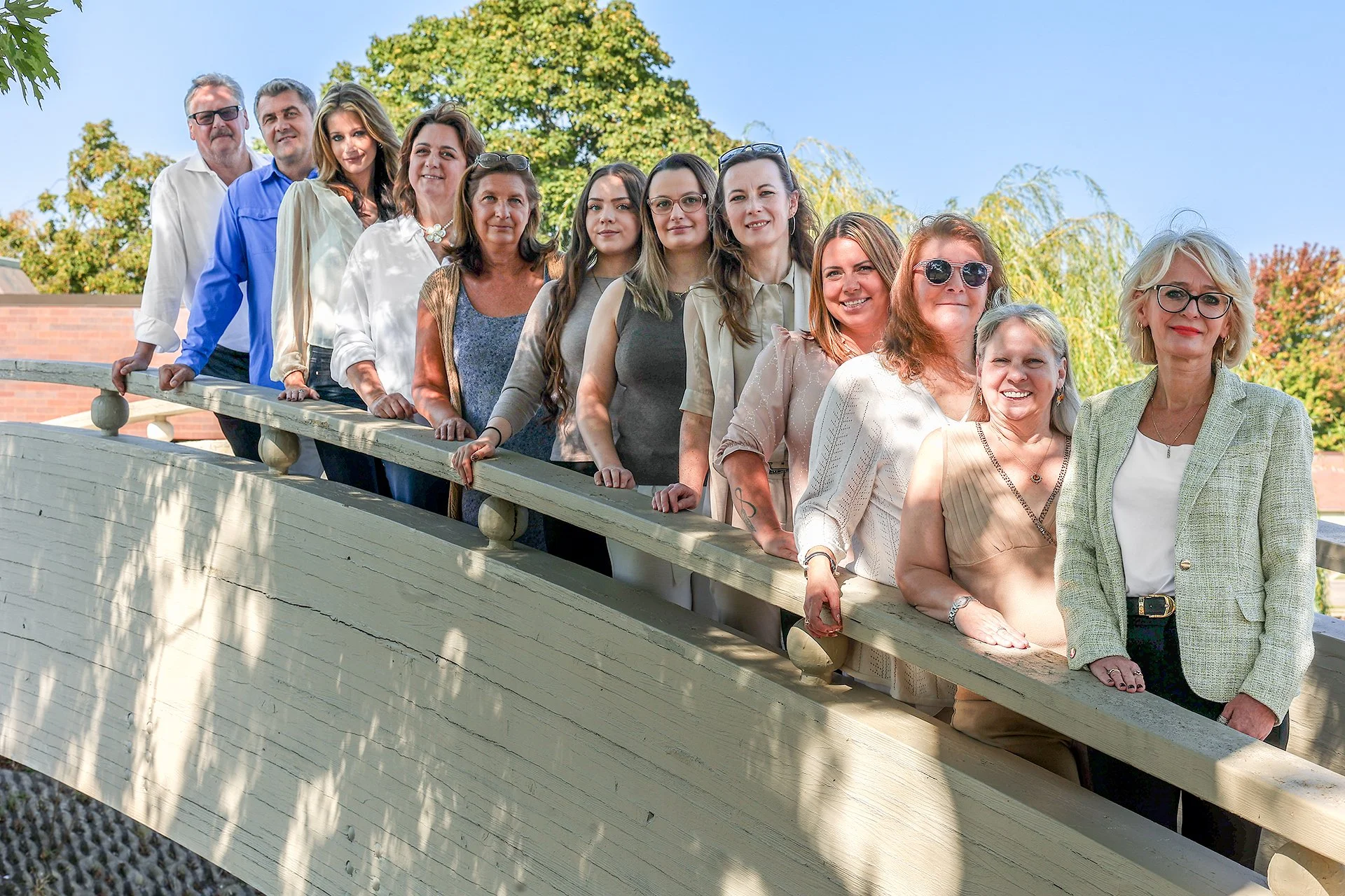 group photo on a bridge