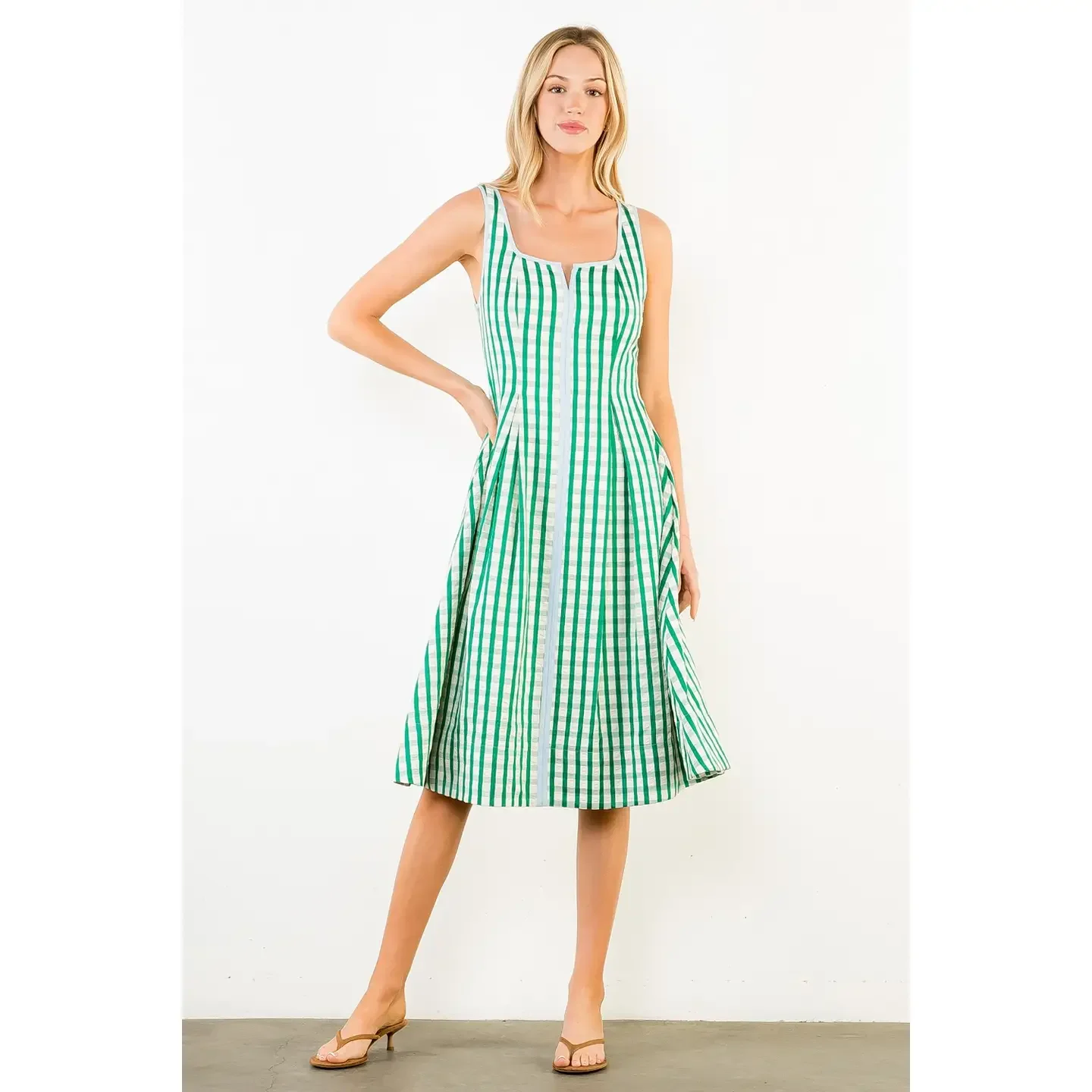Gemma Green Gingham Midi Dress