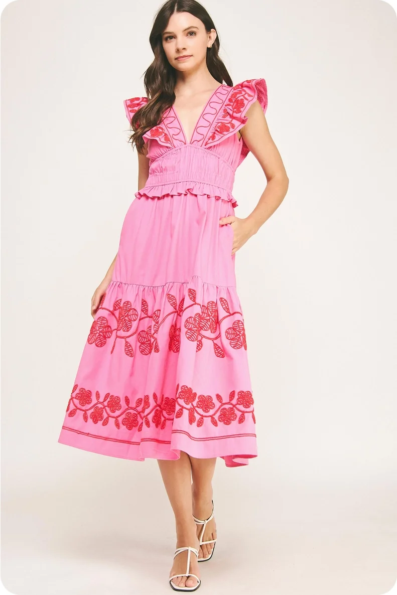 Emi Embroidered Midi Dress