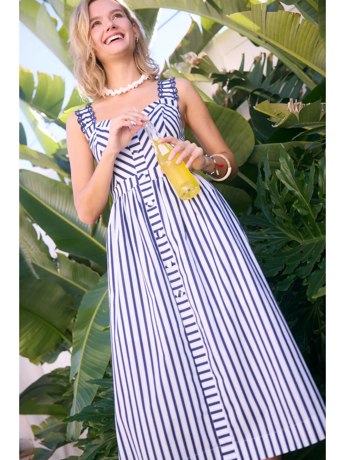 Nellie Navy Striped Midi