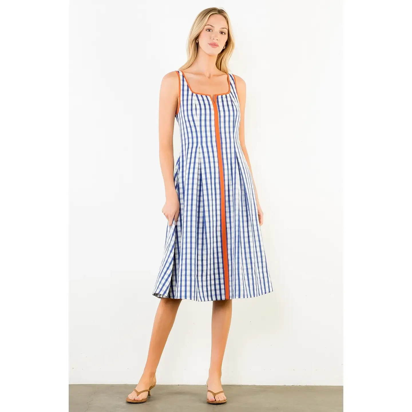 Nicole Navy Gingham Midi Dress