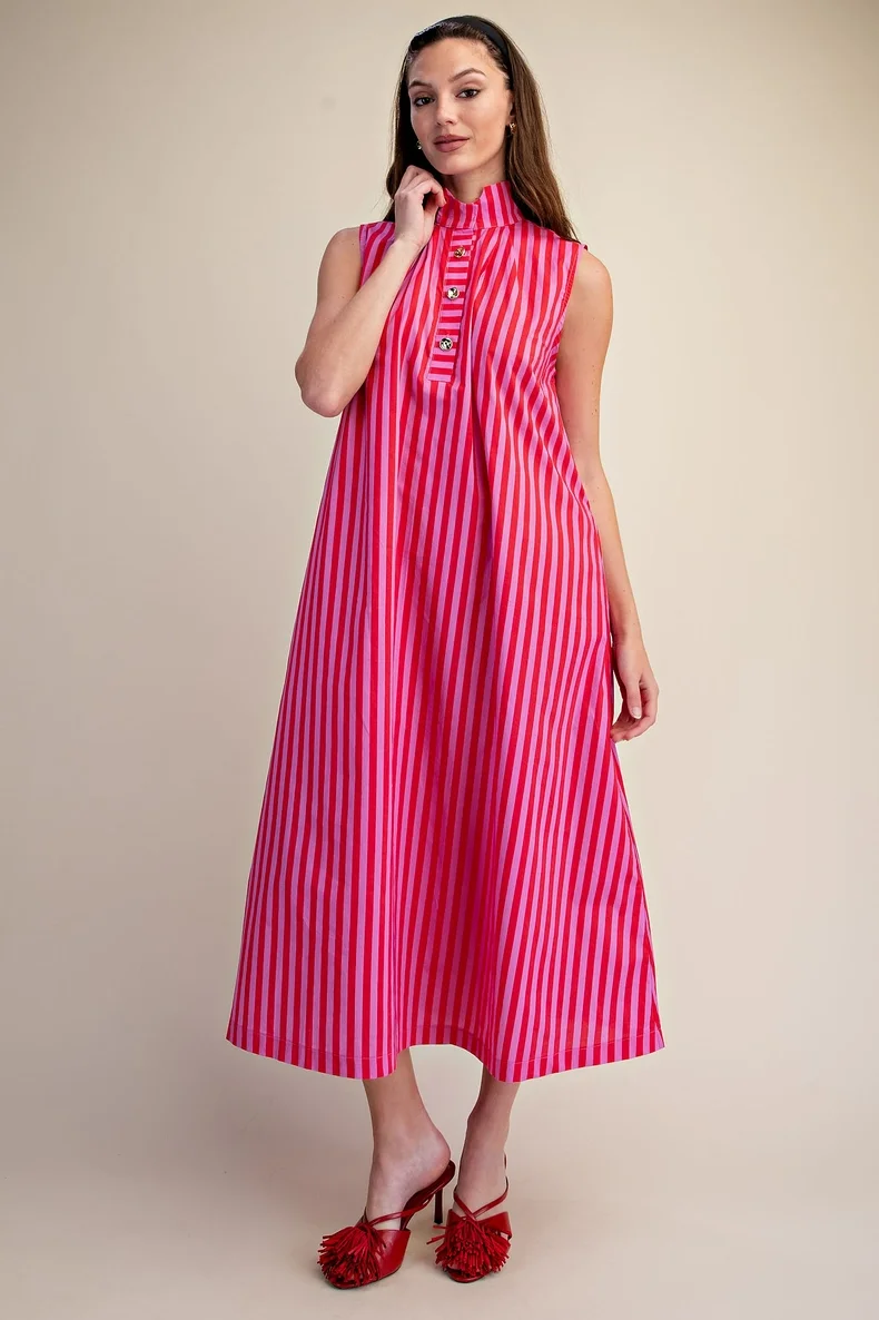 Stripe Midi Dress - Pink