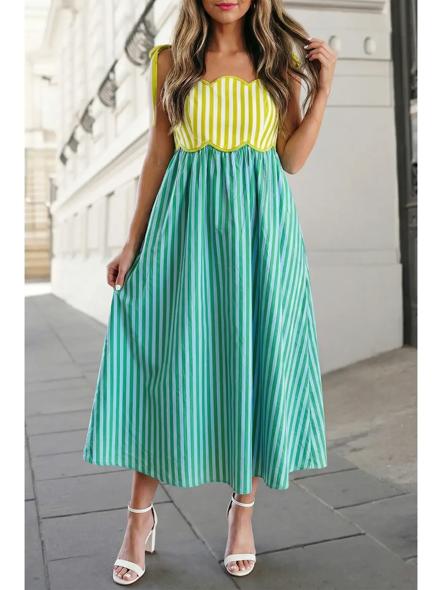 Stella Striped Green Midi Dress