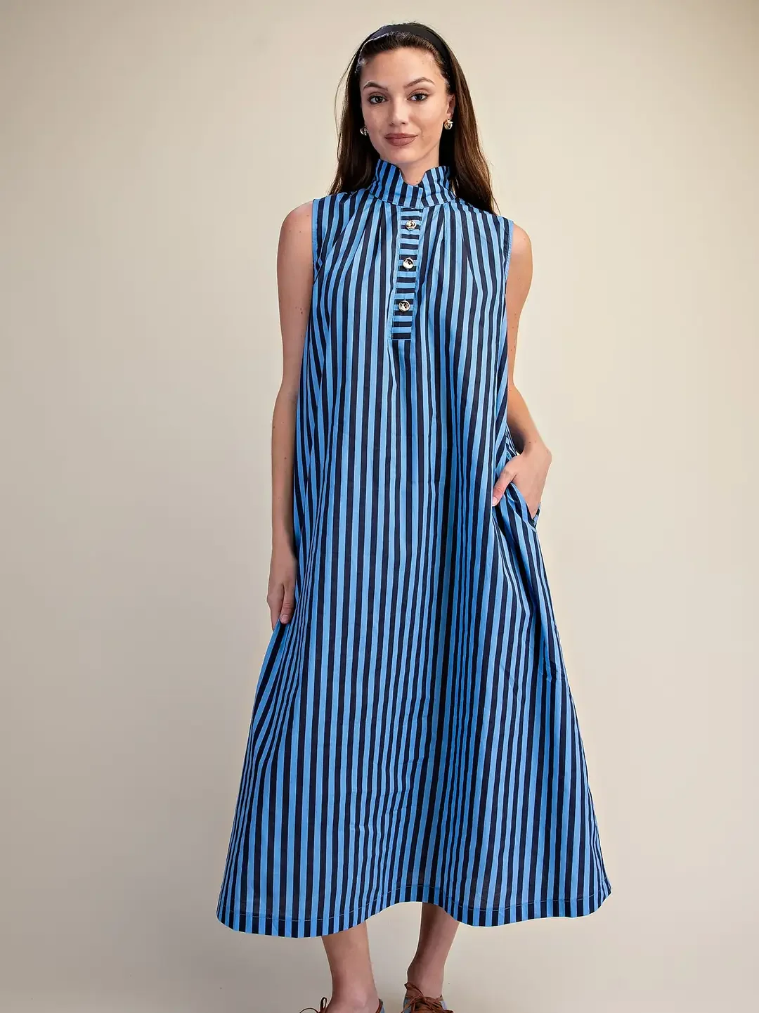 Stripe Midi Dress - Nav