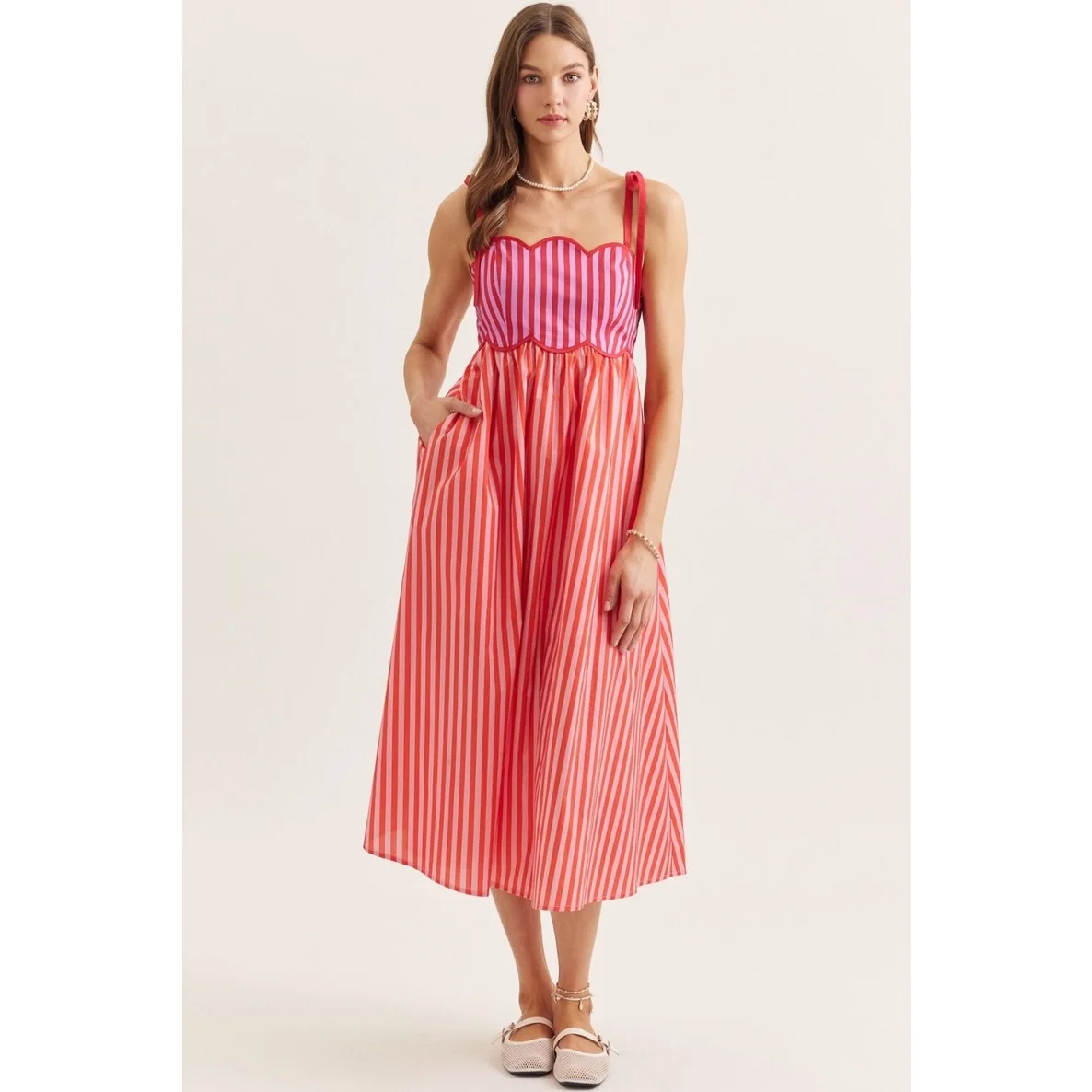 Sylvie Striped Red Midi Dress