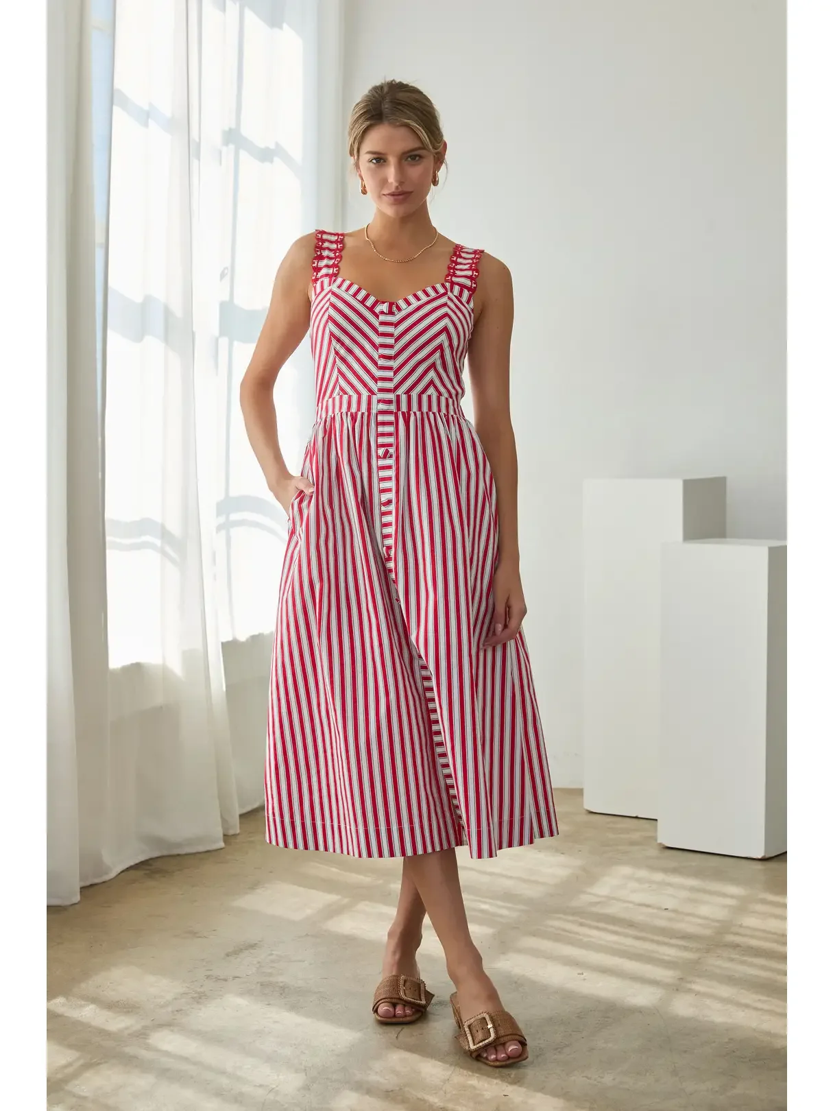 Ruby Red Striped Midi