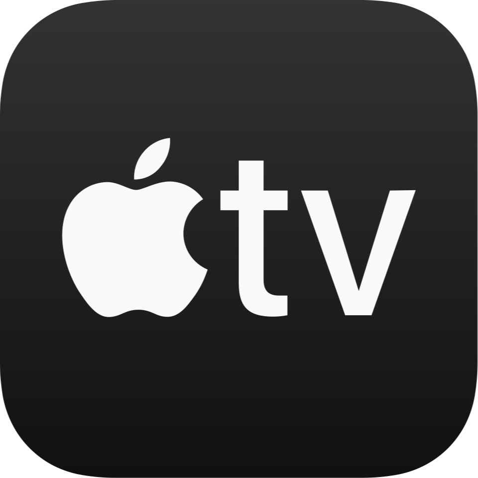 Apple TV logo with the letters 'tv' on a dark background.