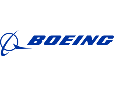 Boeing logo, featuring a stylized blue jet and the company name in blue text.