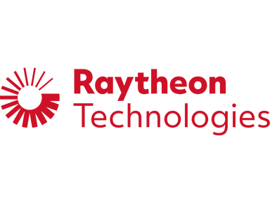 Raytheon Technologies logo with a red and white circular graphic and bold red text.