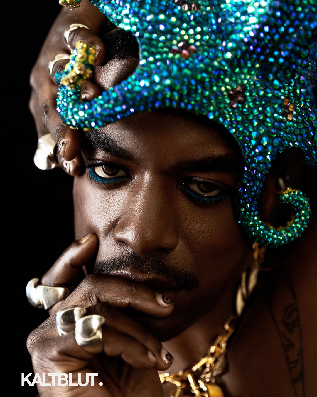 chelle bee rhinestone octopus headpiece featured in KALTBLUT Magazine Makeshift Mysteries editorial, wearable fine art NYC