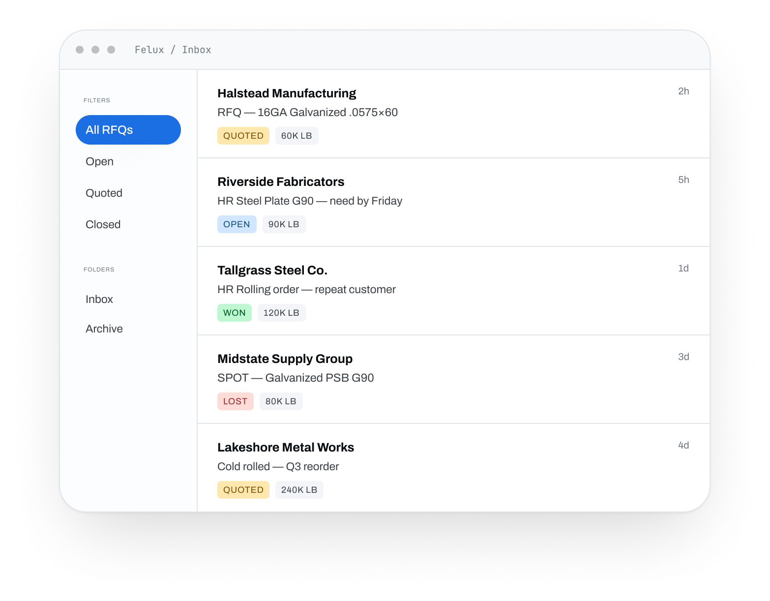 Enhanced inbox or email client that you can send your emails and quotes from. It is enriched with customer & product data helping you quote better and quicker