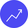 Blue circle with a white upward trending arrow and graph line.