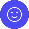 Blue circular icon with a white smiling face