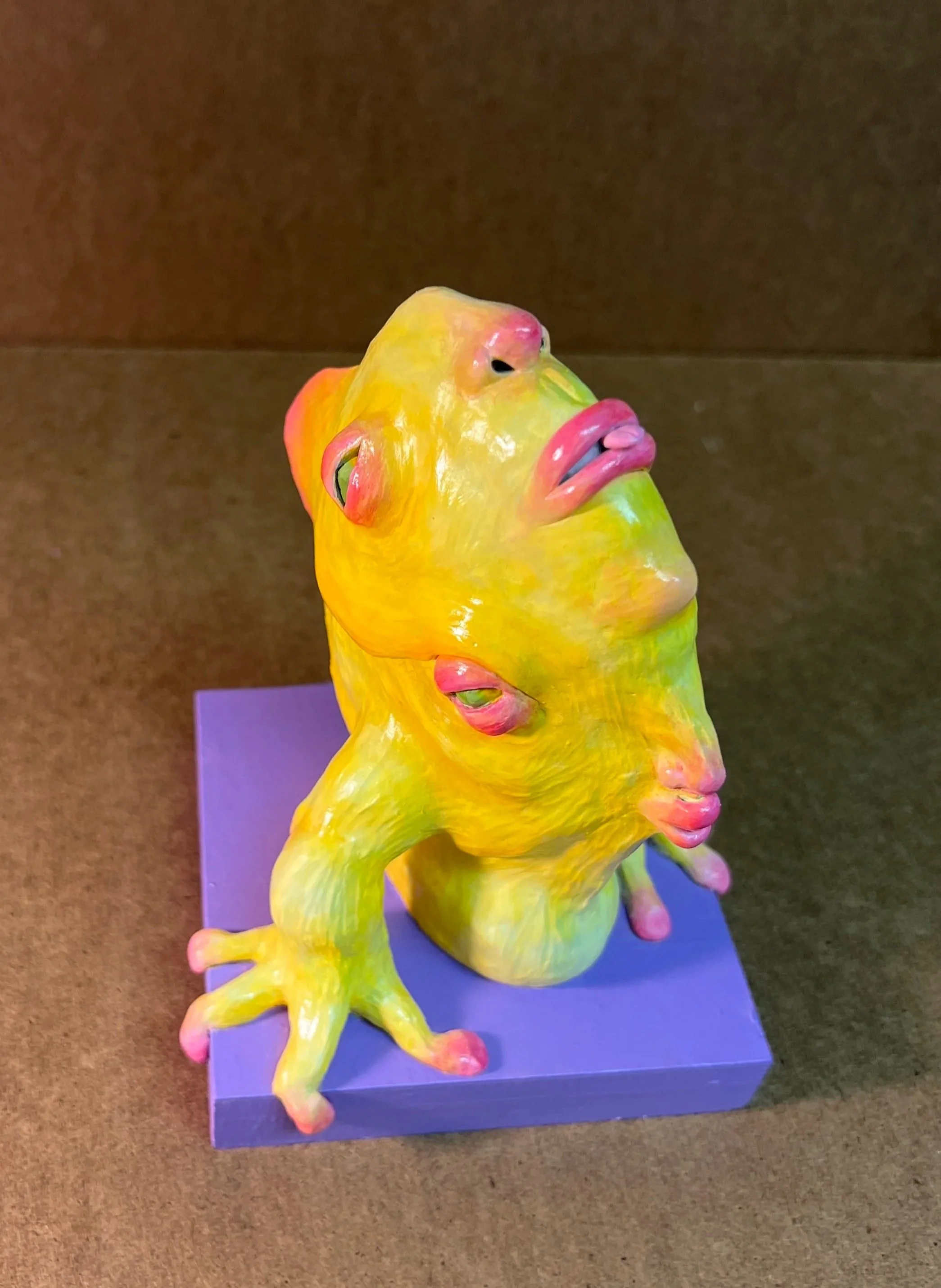 Double Fish sculpture, 6" tall- polymer clay and acrylic paint 
