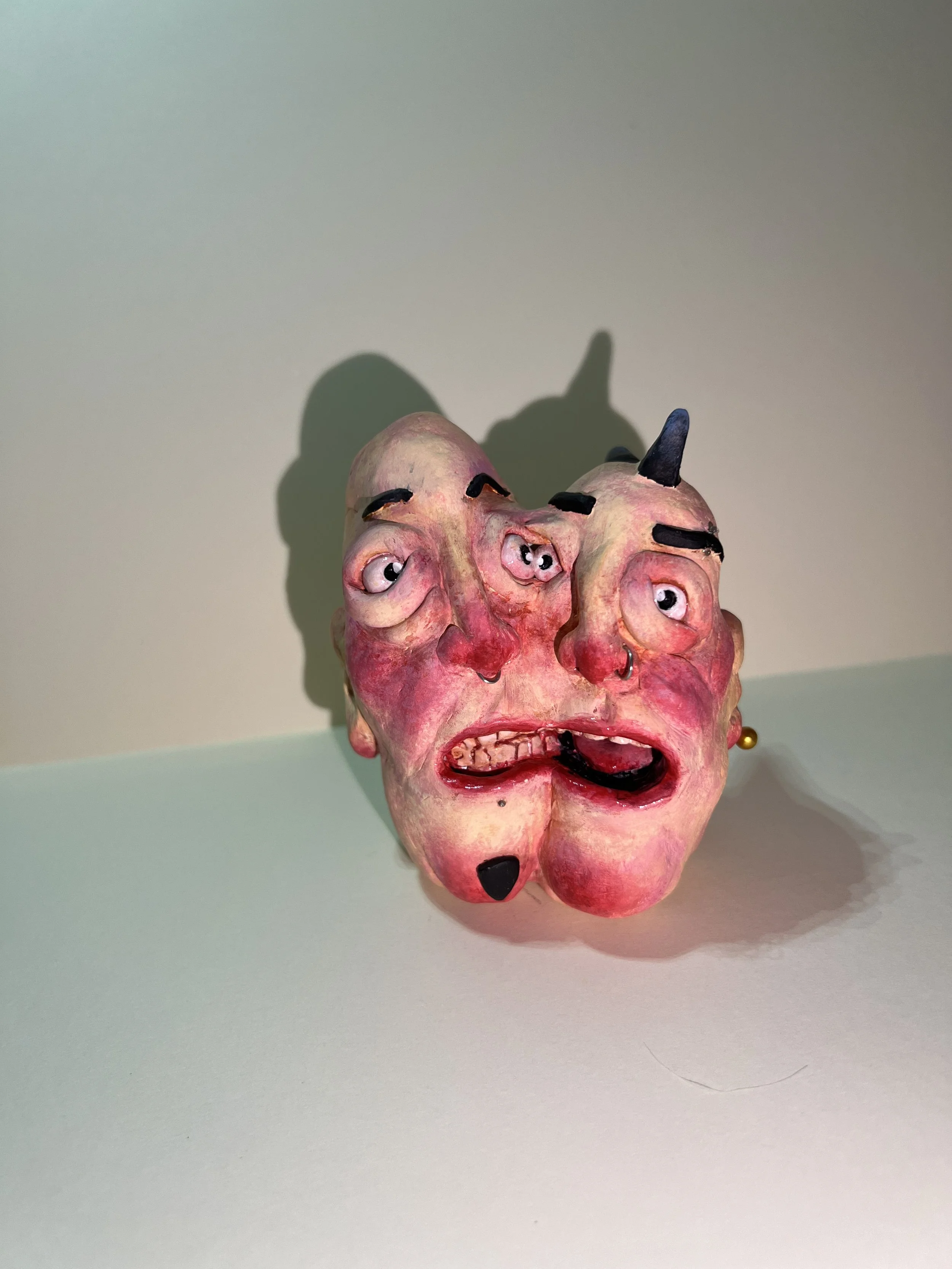 Punk Twin Heads, 3"- polymer clay and acrylic paint