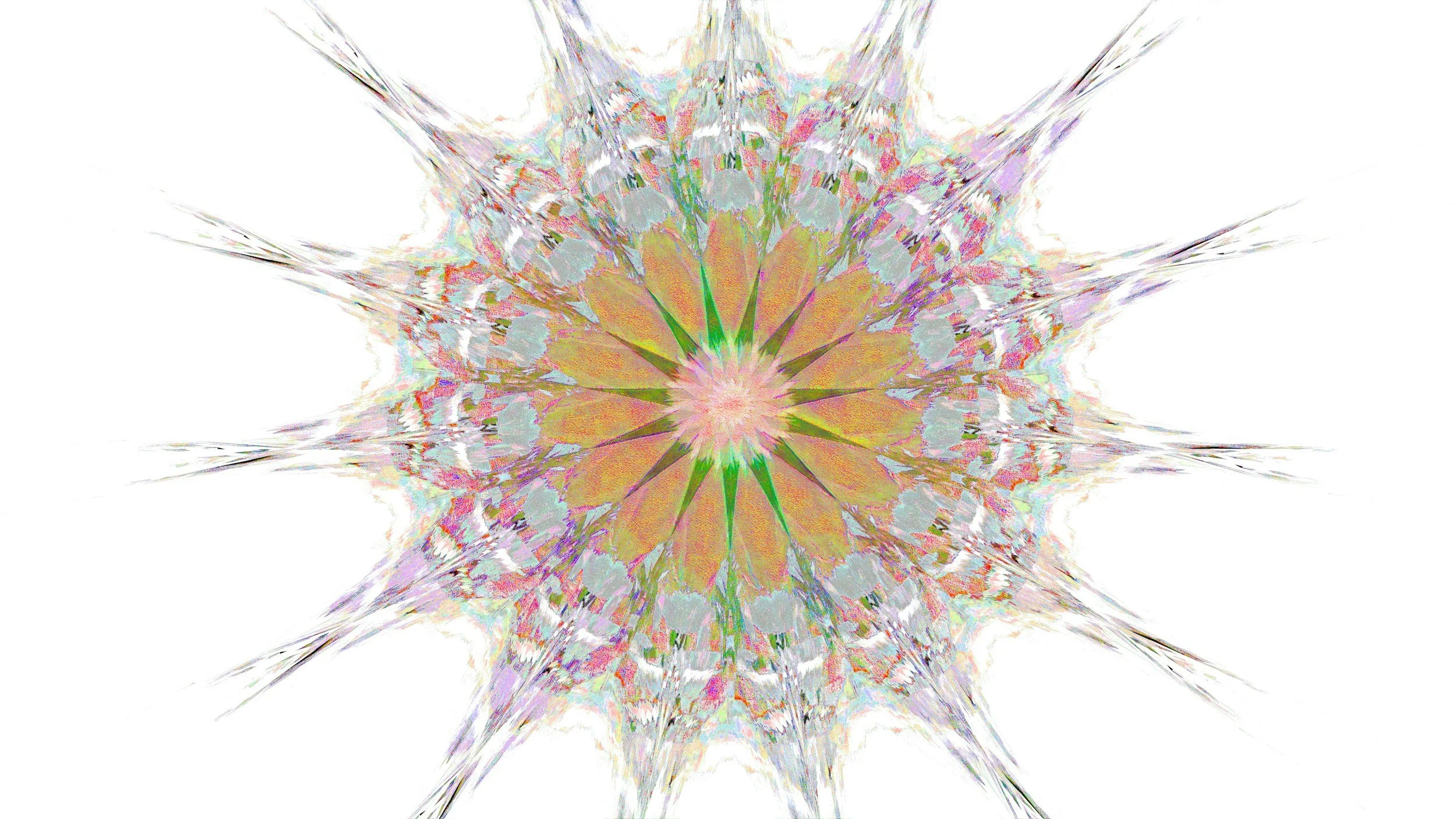 Abstract symmetrical kaleidoscope pattern with pastel colors and sharp edges