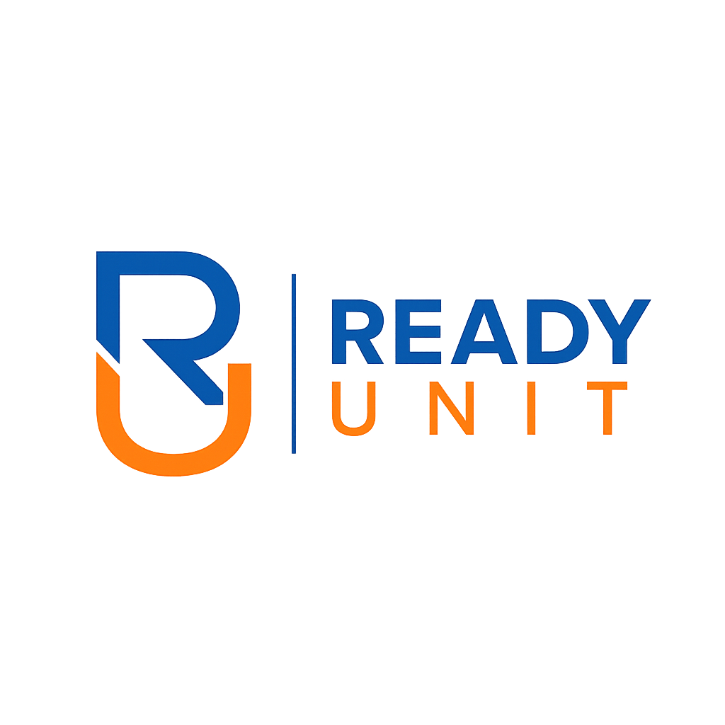 Graphic with a blue and orange 3D logo that reads 'Ready', with the words 'Ready' in blue and 'Unt' in orange underneath.