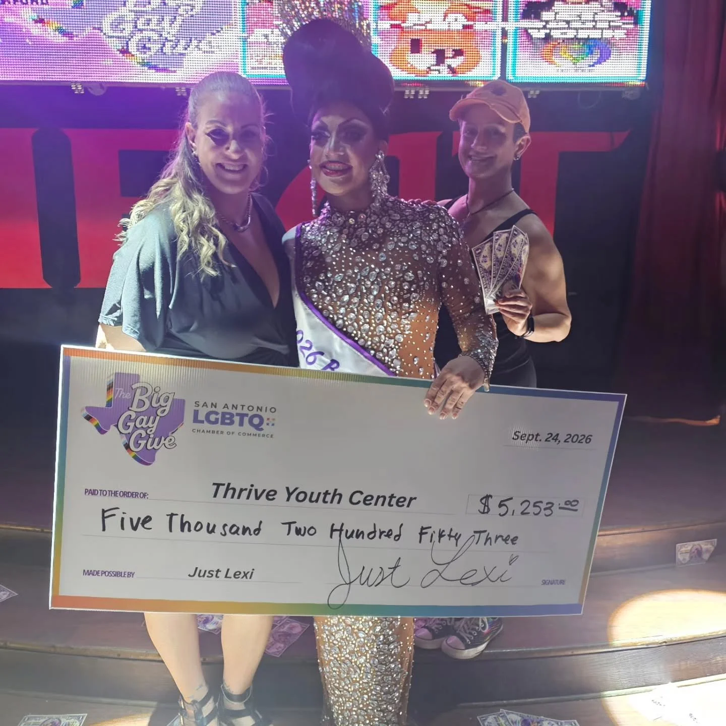 Happy to support our local LGBTQ+ charities. Congrats Lexi for being crowned Queen of the Big Gay Give, and raising over $5k for Thrive Youth!