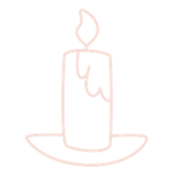 Simple line drawing of a lit candle on a small plate or holder.
