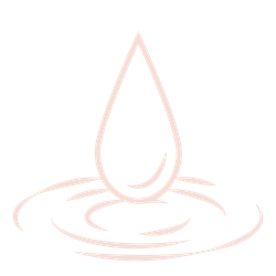 A stylized water droplet with ripples in black and white