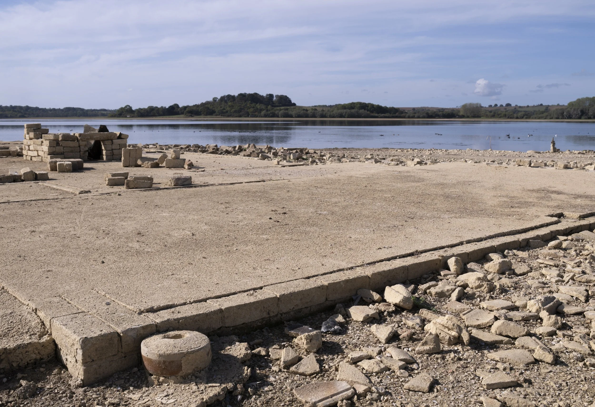 Nether Hambleton's old buildings revealed by the dropping water level in the reservoir