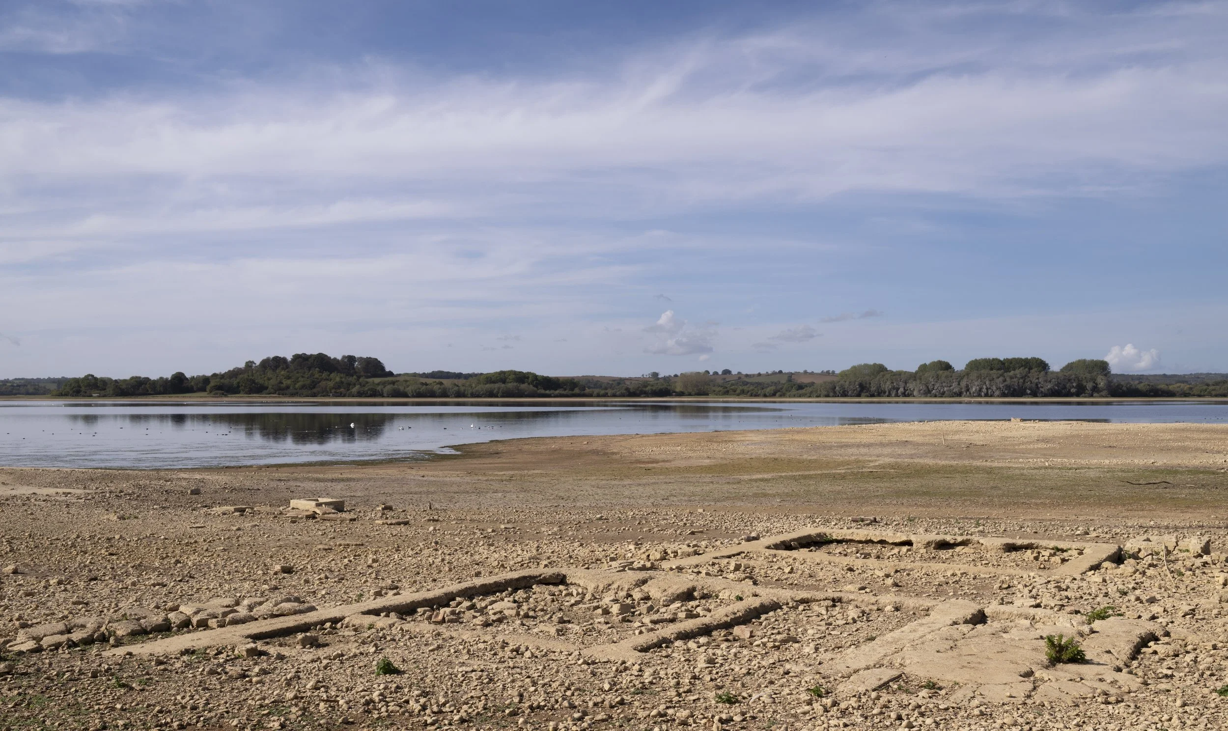 Nether Hambleton's old buildings revealed by the dropping water level in the reservoir