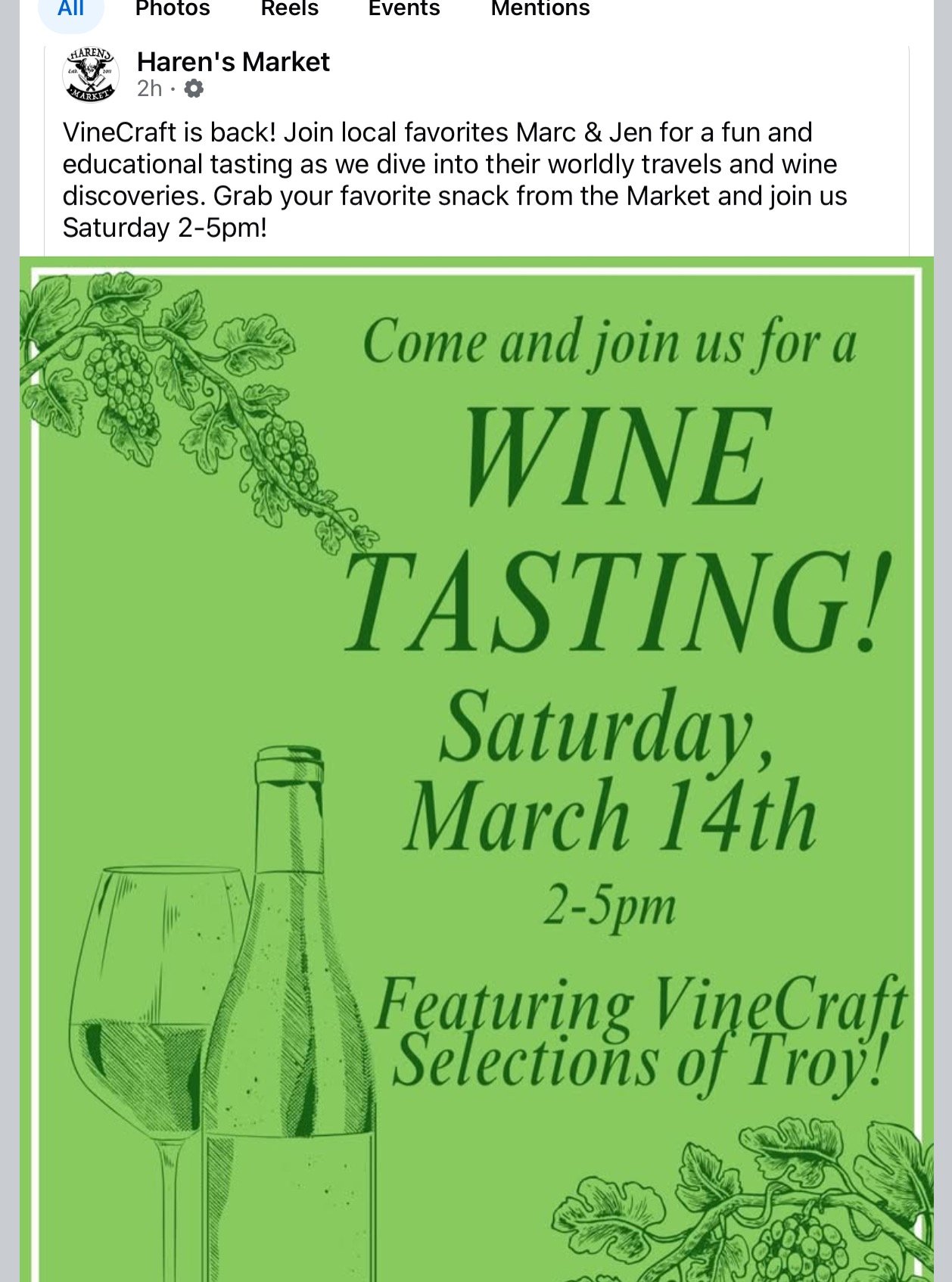 Haren&rsquo;s Market in Troy, Ohio&hellip;Wine Tasting VineCraft Selections 2-5pm, Saturday, March 14. $20 5 wines!