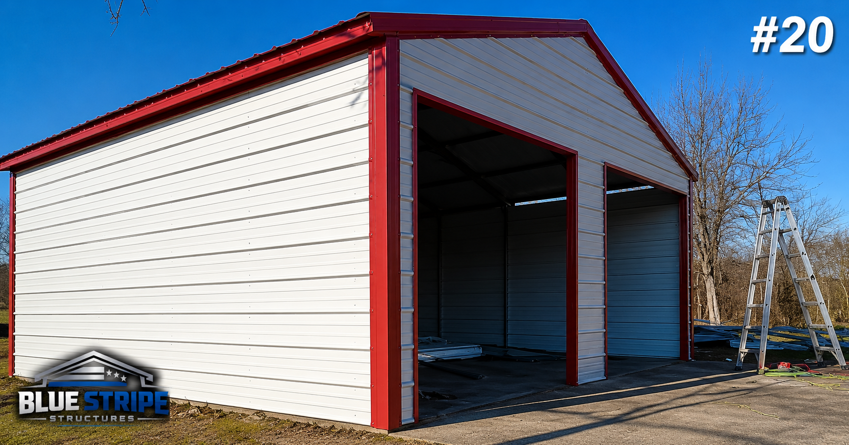 24' W x 20' L x 12' H, Closed Sides and Ends, (2) 10' x 10' Frame Outs