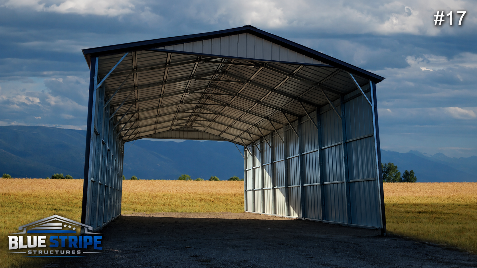 24' W x 40' L x 14' H, Vertical Roof, Double Legs, Closed Sides with Custom Squared Side Panel Reinforcement, (2) Gable Ends. 