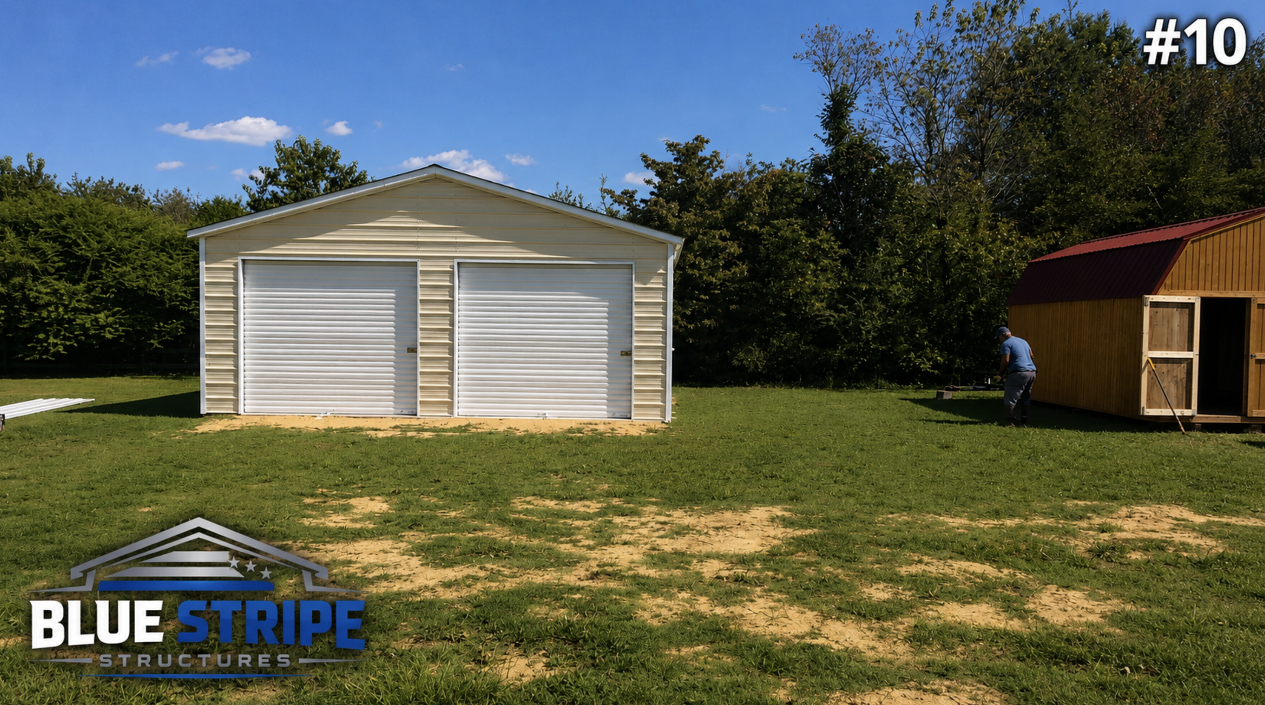 Two-car metal garage building with vertical roof design