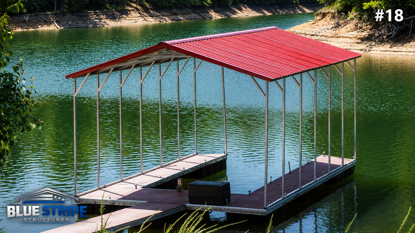 20' W x 30' L x 10' H, Vertical Roof, Built over dock (FEE APPLIED), Custom Extra Leg Post, 