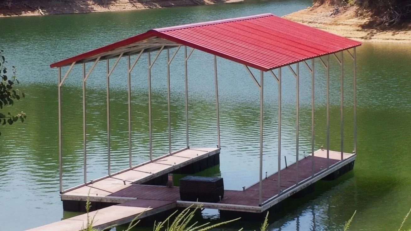 Red Vertical Roof Metal Boat Cover