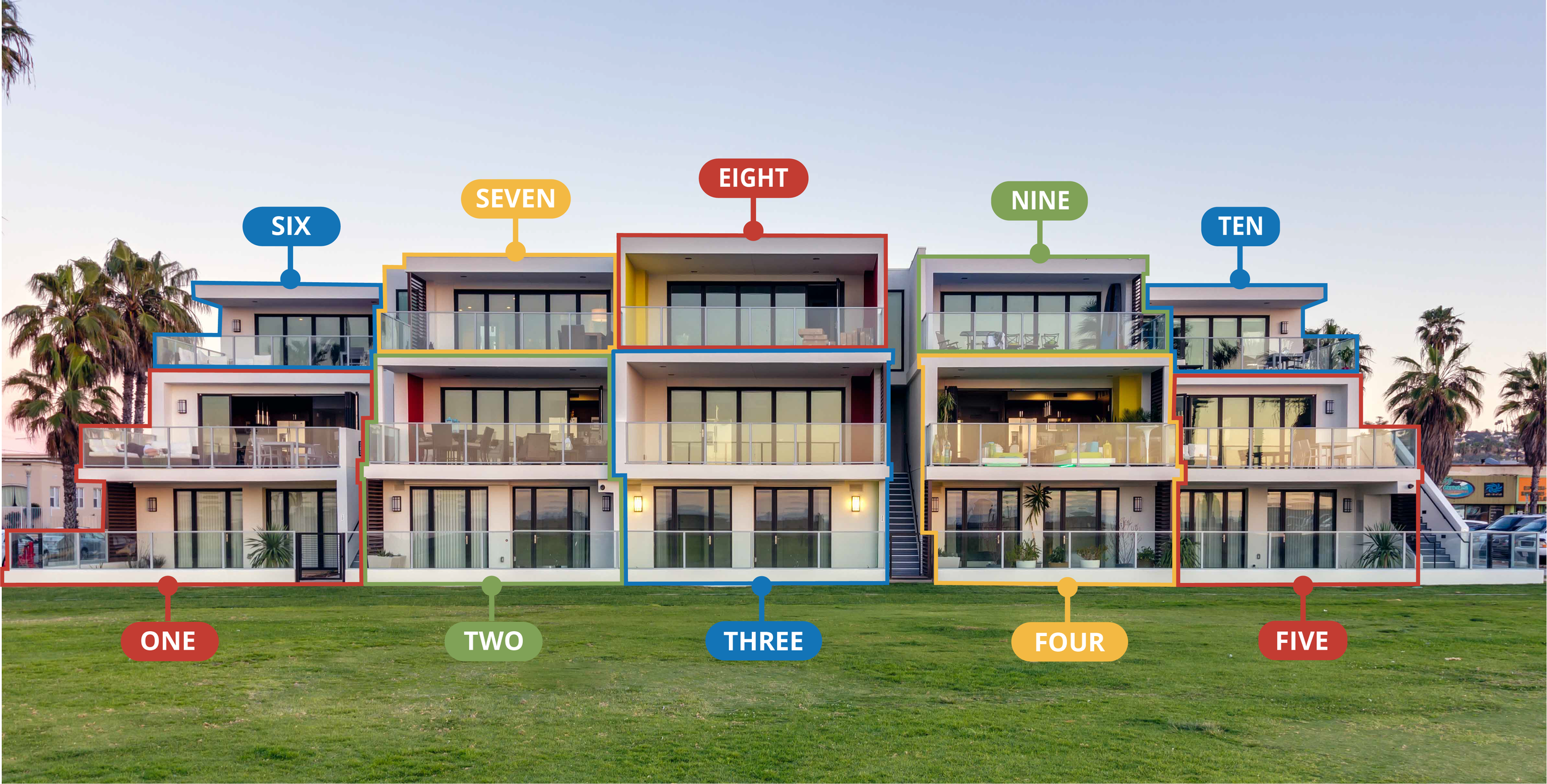 A diagram of the vacation rental units location within Ocean Park Vacation Residences.