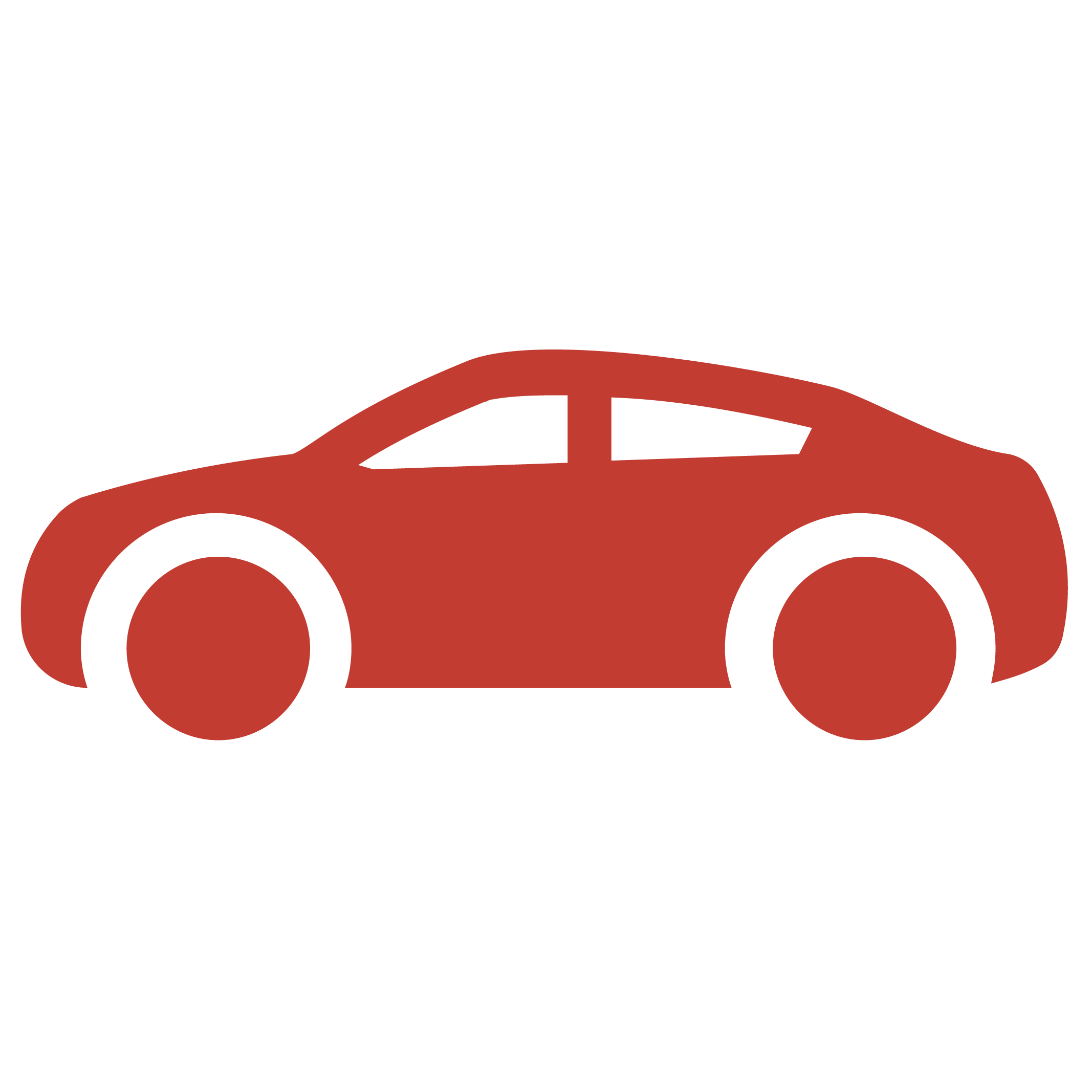 Red car with black windows and black wheels
