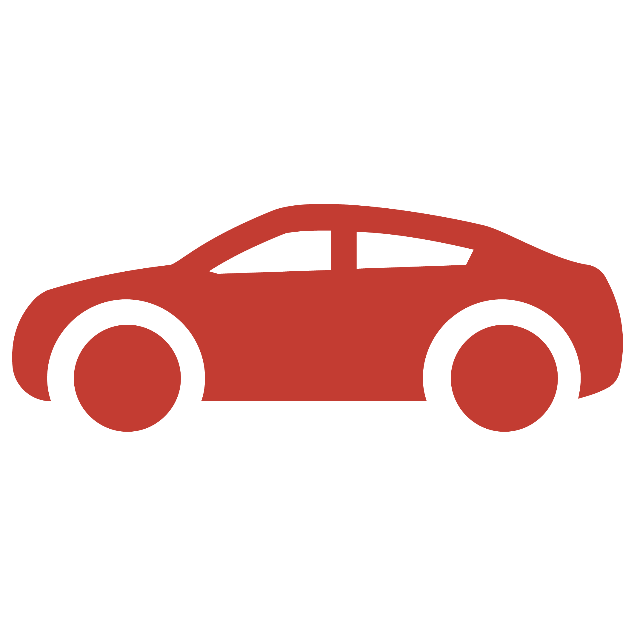 Red car with black windows and black wheels