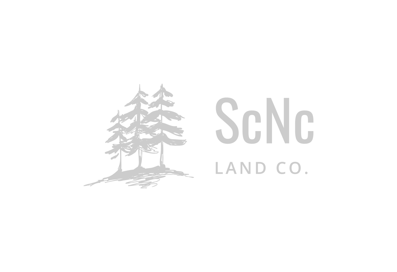 Logo with a drawing of three pine trees, the text 'ScNc' in large gray letters, and 'Land Co.' underneath, all on a black background.