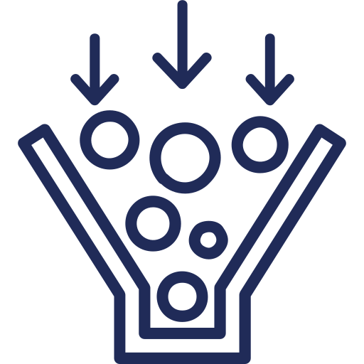 A diagram showing a container with circles falling into it, representing a stacking or sorting process.