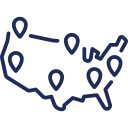Silhouette outline of the United States map in dark blue.