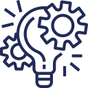 Illustration of a lightbulb with gears inside, symbolizing ideas and innovation.