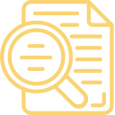 Icon of a magnifying glass over a document, representing search or analysis of information.