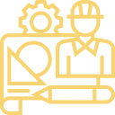 Icon of a person wearing a tie, sitting at a desk with a computer