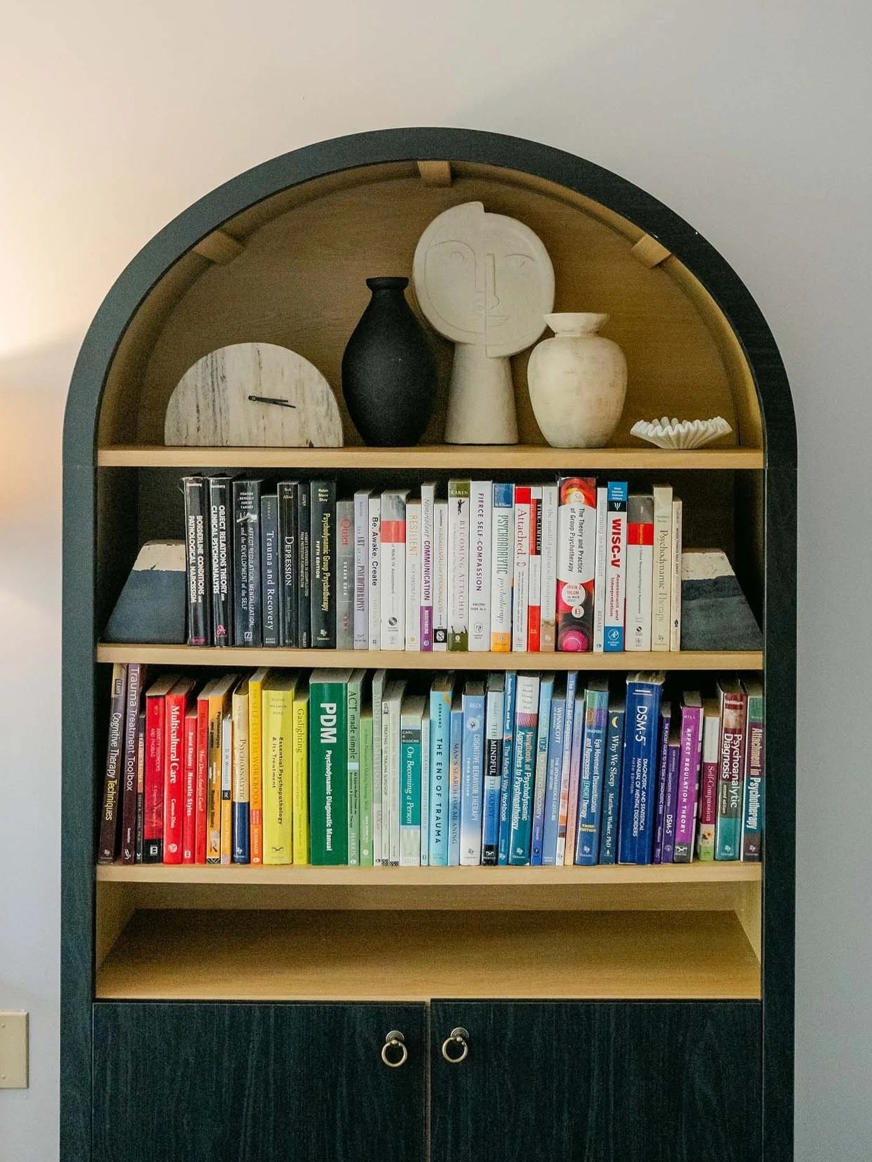 Bookshelf with psychology and psychotherapy books at In-Depth Psychological Services