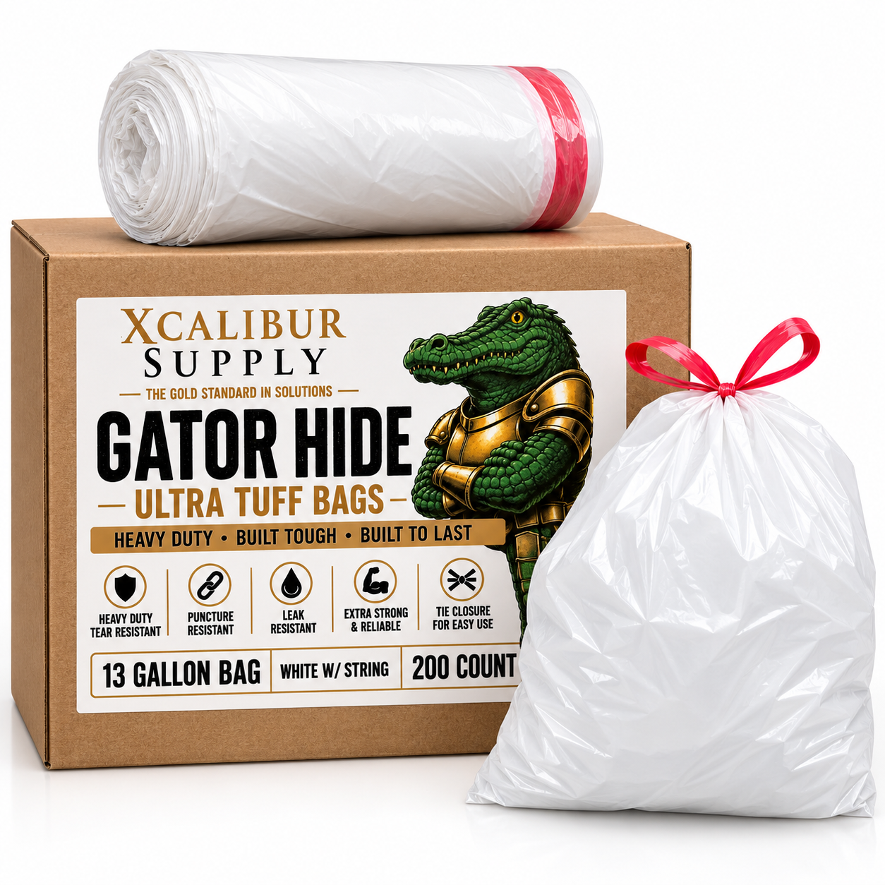 Gator Hide White 13 Gallon Trash Bag with Strings 200 Count