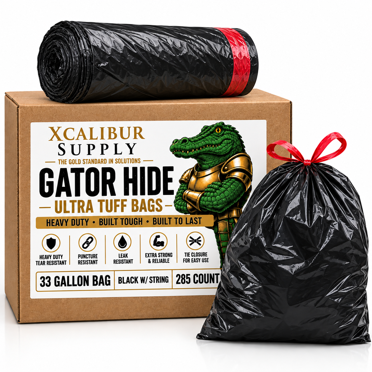 Gator Hide Black 33 Gallon Trash Bag with Strings 285 Count